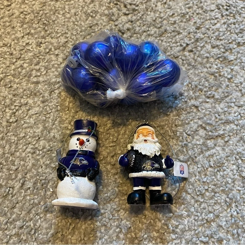 Baltimore Ravens Christmas Ornament Bundle Lot Santa Gnome Snowman Balls Blue